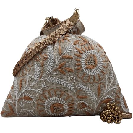 Handmade Chikankari Silk Potli Bag